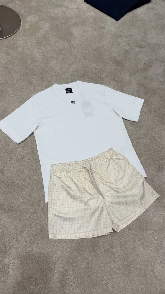 Set T-Shirt Blanc + Short FF Beige